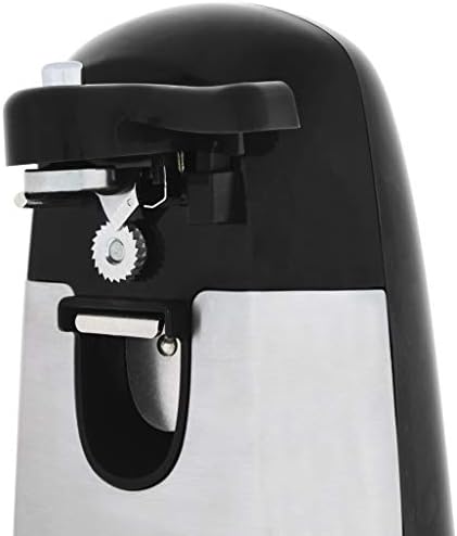 Amazon Basics 3-In-1 Electric Can Opener, Bottle Opener and Knife Sharpener with Stainless Steel Blade, Magnetic Lid Holder, Safe, Easy to Use, Powerful, Sleek Design, 50W, Black
