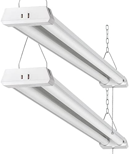 4FT Linkable LED Shop Light for Garages, 42W 4800LM 5000K Daylight Led Shop Lights, Ceiling Light with Pull Chain (ON/Off), Linear Worklight Fixture with Plug, 2 Pack