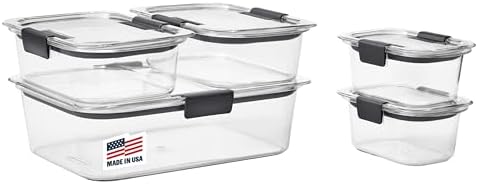 Rubbermaid Brilliance Food Storage Containers, Set of 5 (10 Pieces), BPA-Free, Leak-Proof, Clear