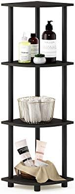 Furinno TURN-N-TUBE Corner Shelf, 4-Tier Corner Bookshelf, Display Storage Shelves with Open Shelves, for Organization and Storage, Living Room, Home Office, Garage, Espresso