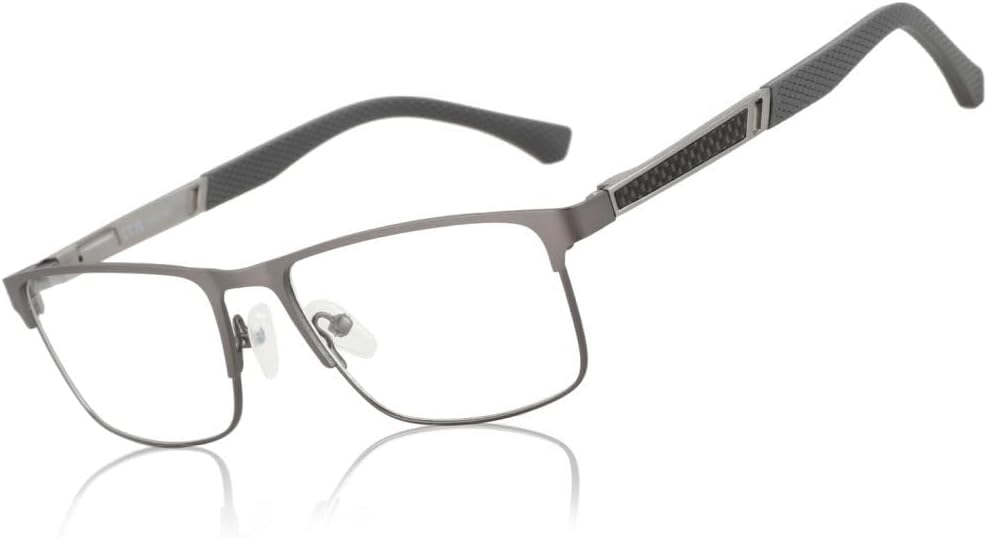 ZENOTTIC Blue Light Reading Glasses for Men Computer Readers Trendy Square Metal Frame Anti Glare