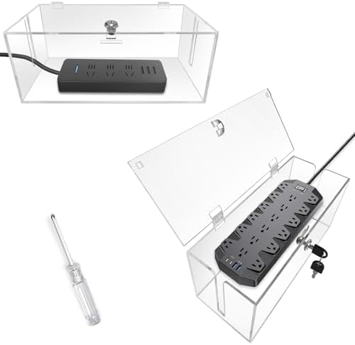 2PC Acrylic Plug Organizer Upgrade,Cable Management Box with Lock,Cable Organizer Box for Surge Protector Power Strip,TV Computer,Cable Wires of Home,Office,Child and Pet Proof