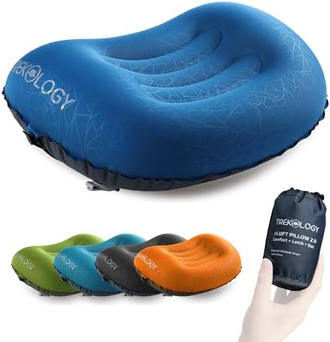 TREKOLOGY Ultralight Inflatable Camping Travel Pillow - ALUFT 2.0 Compressible, Compact, Comfortable, Ergonomic Inflating Pillows for Neck & Lumbar Support While Camp, Hiking, Backpacking