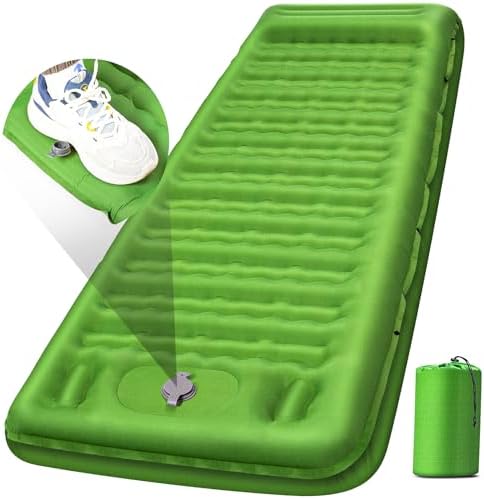 FNARMW Camping Sleeping Pad, Extra Thick 5 Inch Camping Mat with Pillow Built-in Foot Pump Inflatable Sleeping Pads Compact for Camping Backpacking Hiking Traveling Tent(Green)