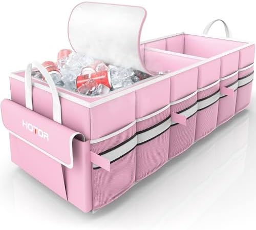 HOTOR Trunk Organizer - Car Organizer with Built-In Leakproof Car Cooler, Collapsible Trunk Organizer with Cooler for Car, SUV, Sedan, with Base Panel (3 Compartments, Grey),31.9"×12.6"×10.6"