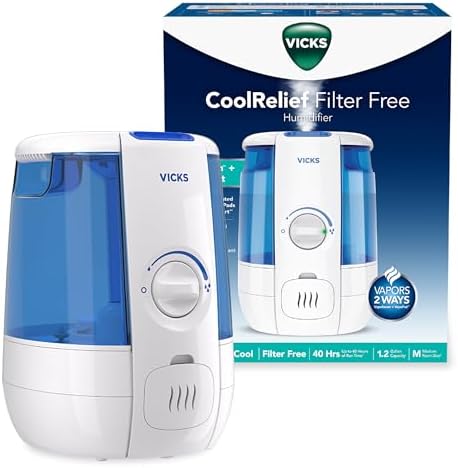 Vicks CoolRelief Cool Mist Humidifier Small to Medium Room Vaporizer for Baby, Kids, Adults, 1.2 Gal