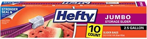 Hefty Slider Jumbo Storage Bags, 10 Count, 2.5 Gallon Extra Large Storage Bags for Bulk Leftovers, Travel Clothes, Shoes, Office Supplies, and More, Writable Label, Secure Zip and Click Closure