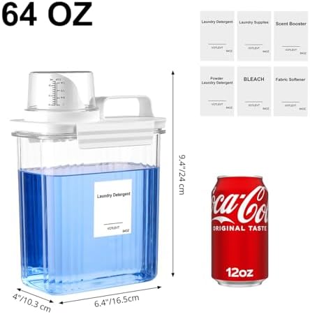 Liquid Laundry Detergent Dispenser 64OZ, Laundry Soap Dispenser, Clear Plastic Fabric Softener Holder and Container, Laundry Room Organization and Storage, 3 Pack