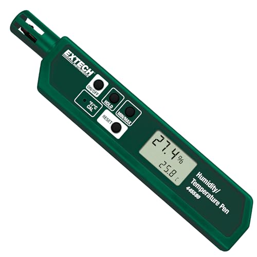 Extech 445580 Humidity and Temperature Pen with Fast Response Sensor, Min/Max Memory, Dual LCD, Pocket-Sized Hygrometer for HVAC, Labs, Storage Rooms, Indoor Air Monitoring