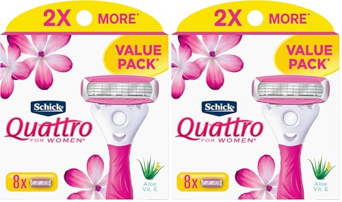 Schick Quattro Womens Razor for Shaving Refllls, Razors for Women Value Pack, Ladies Razors for Legs - 8 Count