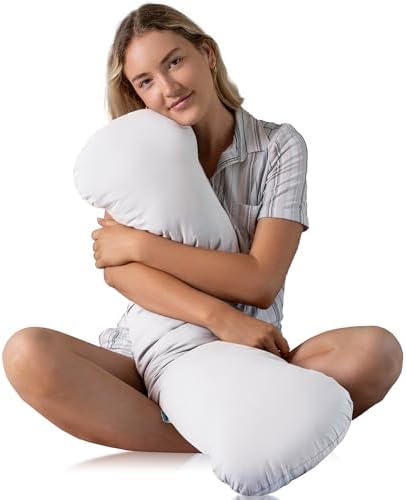 SleepCloud Weighted Body Pillow 6.5lbs - Weighted Pillow for Deeper Sleep (41” x 10”) - Cooling Body Pillows for Adults, Full Body Pillow for Adults, Side Sleeper Body Pillows with Cover (White)