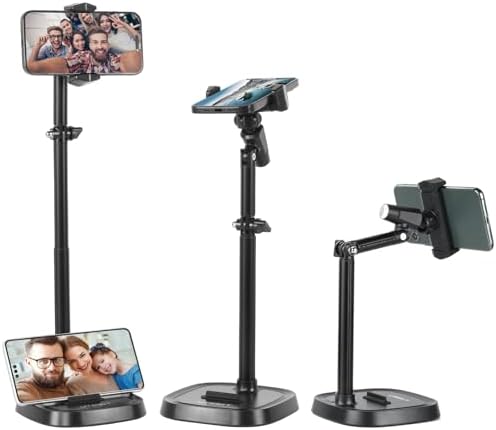 UTEBIT Cell Phone Stand, 6-15" Height Adjustable Rotating Cell Phone Holder for Desk, Retractable Cell Phone Stand,Tablet Stand Holder for 4.7"-15.6" Screen iPhone Samsung, iPad, Kindle, eBook Reader