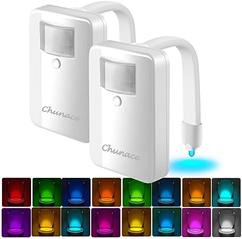 Chunace 2 Pack Toilet Night Light Motion Sensor, 16-Color LED Toilet Bowl Nightlight for Bathroom, Useful Stuff for Senior Safety & Toddler Potty Training, Unique Gift for Dad, Men
