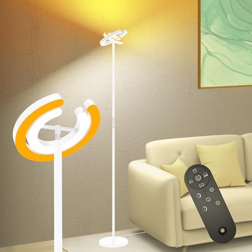 EPABINA Torchiere Floor Lamp for Bedroom, 75.5 Inch Tall Corner Standing Lamp for Living Room with Rotatable Ring Lights, 36W Bright Dimmable LED Floor Light with Remote Control for Reading Office