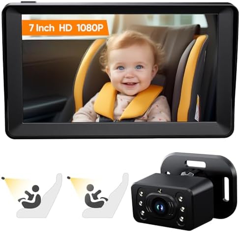Kidsneed Baby Car Camera 7-Inch Baby Monitor for Car with USB Plug and Play Easy Setup 360 Degree Rotating Backseat Camera Two Kids HD 1080P Rear Facing Seat Cameras