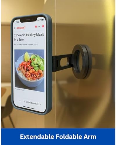 Maxby Refrigerator Phone Holder | Strong Magnetic Mount with Adjustable Arm and 360° Rotation | Hands-Free Kitchen Use | for Phones and Tablets | for Fridge and Other Metal Surfaces