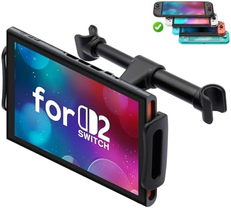 FYOUNG Car Headrest Mount Compatible with Switch 2 Model 2025/OLED/Switch, Adjustable Car Holder Compatible with iPhone/iPad and Other Devices (4"-11")-Black