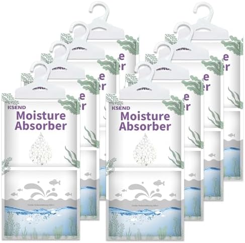 Ksend Moisture Absorbers 8 Packs - 9.8 oz Dehumidifier Bags, Portable Moisture Hanging Bags for Closet, Bathroom and Kitchen, Fragrance Free, 11.8'' x 6.3''