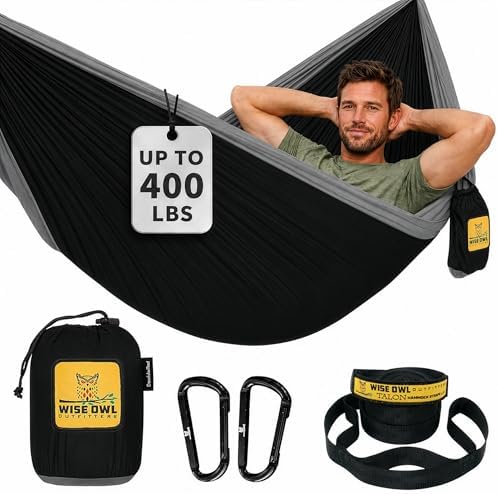 Wise Owl Outfitters Camping Hammock – up to 500lbs Portable Hammock with Tree Straps - Travel, Backpacking, Hiking, Outdoors Camping Gear - Single or Double