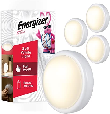 Energizer Battery Operated Lights LED Tap Light Under Cabinet Lighting for Kitchen Closet Pantry Garage, AA Batteries Required, Nightlight for Bedroom, 4 Pack, 48958