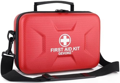 Gevoke 410 Piece Waterproof Hard Shell First Aid Kit for Home, Car, Travel, Camping, Truck, Hiking, Sports, Office, Vehicle & Outdoor Emergencies - Emergency Medical Kits (Red)