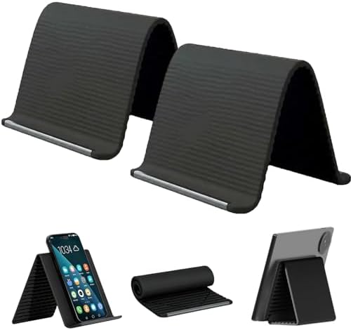 2PCS Portable Foldable Silicone Aluminum Phone Holder, Flexible Silicone Aluminum Phone Holder, Portable Foldable Silicones Phone Holder for Phone, Tablets & Small Devices (Black)