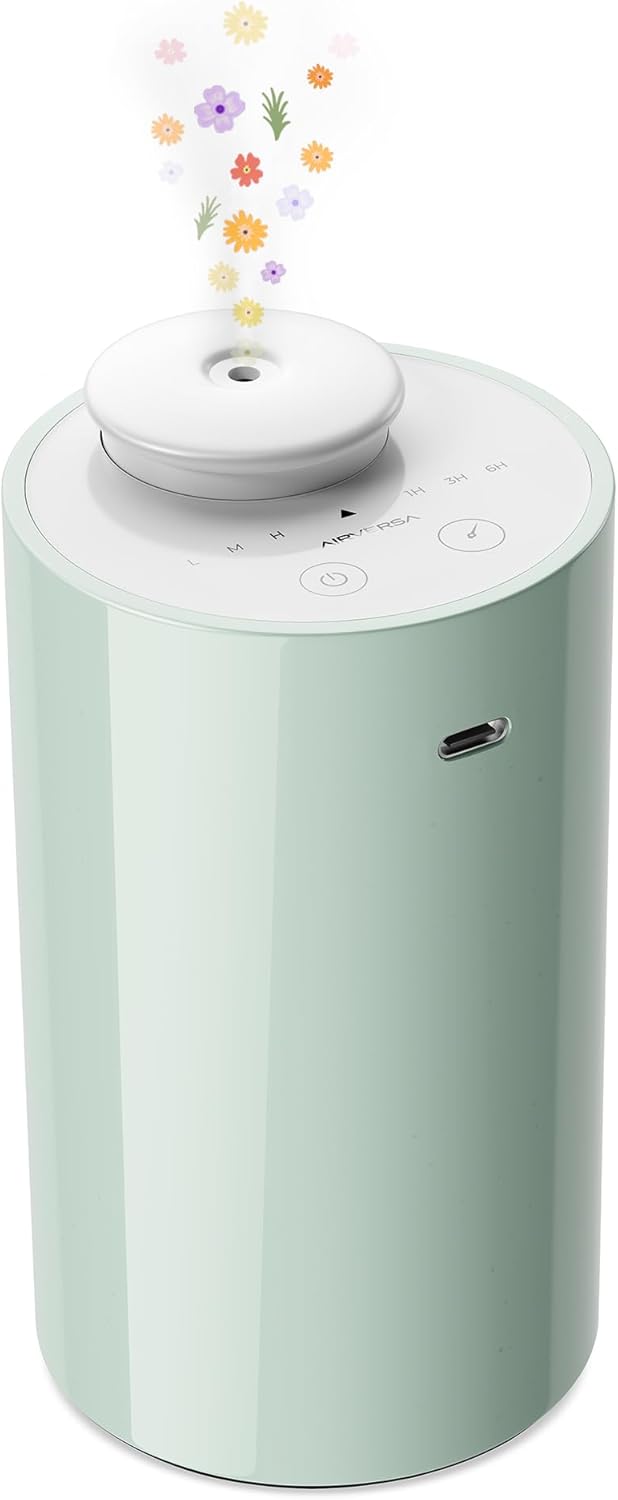 Airversa Waterless Diffuser for Essential Oil, Car Diffsuer, Battery Operated Nebulizer, 0.7 Fl Oz/ 20mL, Mini Scent Air Machine, 3 Timers & 3 Mist Levels for Home, Room, Car, Office - AN6 Black