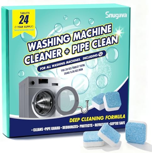 Washing Machine Cleaner Tablets and Deodorizer: 24 Pack Laundry Machine Tub Descaler Cleaner, Deep Cleaning Household Pods for HE Front Loader Top Load Washer, Septic-Safe Eco-Friendly - 1 Year Supply