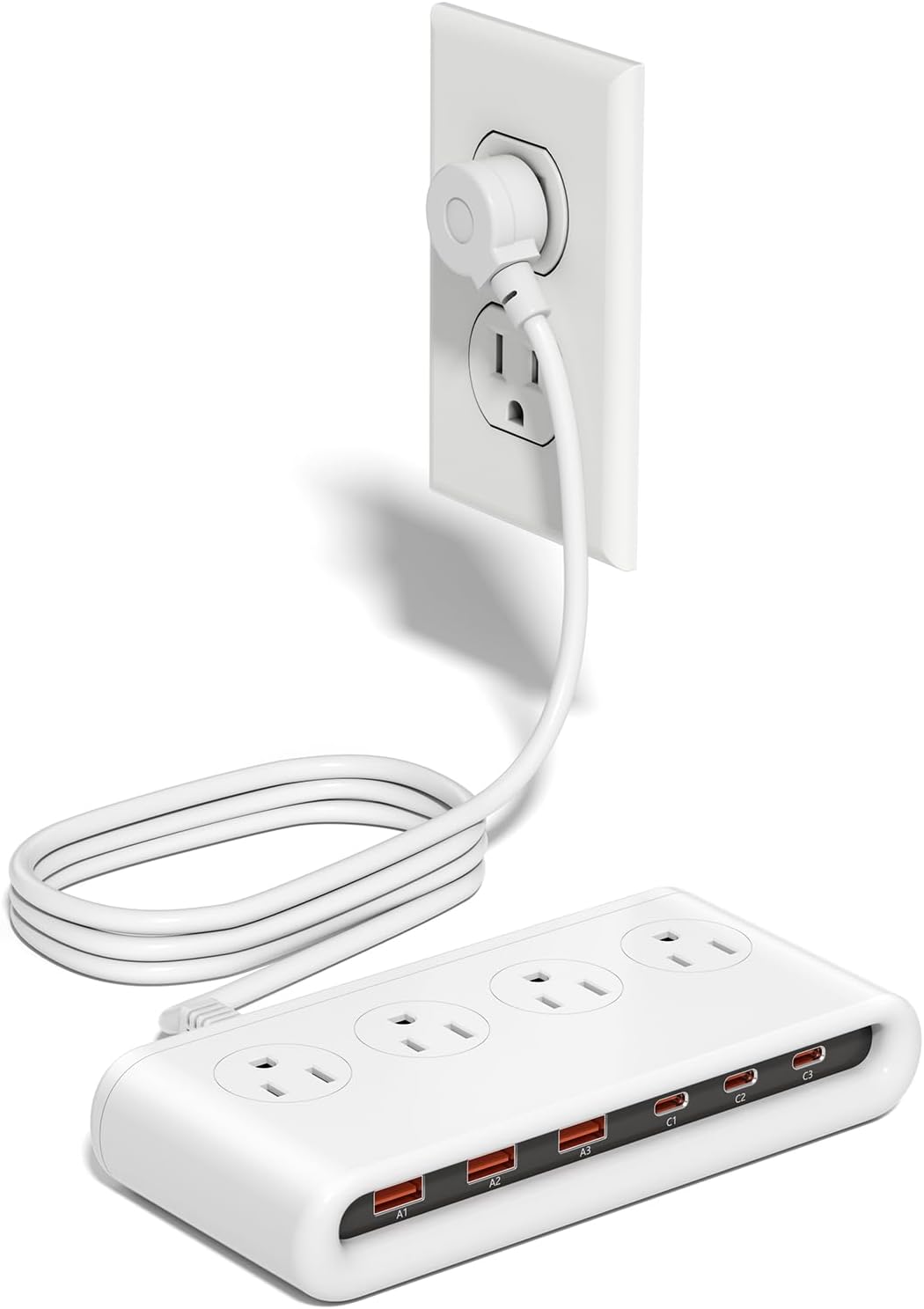 Power Strip with USB C 35W,10-in-1 Flat Plug Wall Charger - 5FT Extension Cord with 4AC, 3 USB A & 3 USB C - PD20W Charging Station for Multiple Devices - Travel Home Office (Green)