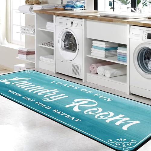 Laundry Room Rug Non Slip Floor mats Farmhouse Large Laundry Rugs for Laundry Runner Room Mat Washer and Dryer Carpet Laundry Room Decor 20x47inch(Turquoise)
