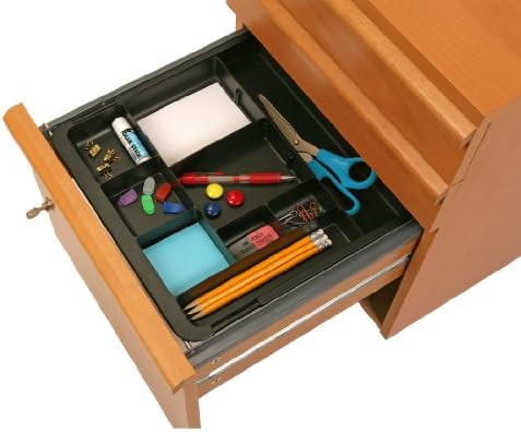 Officemate Expandable Drawer Organizer Tray, Adjustable 10.3"–16" Width, Customizable Compartments with Dividers, Recycled Plastic, Black