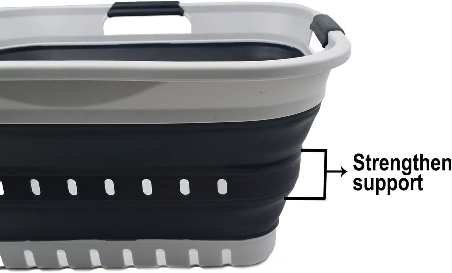 SAMMART 30L (8 gallon) Collapsible 3 Handled Plastic Laundry Basket - Foldable Pop Up Storage Container/Organizer - Portable Washing Tub - Space Saving Hamper/Basket (Grey/Slate Grey)