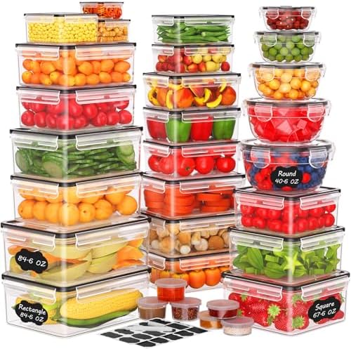 62 PCS Large Food Storage Containers with Lids Airtight (31 Lids & 31 Containers)- 85 OZ Reusable Plastic Leakproof Meal-Prep Container for Kitchen Storage Organization Microwave/Dishwasher Safe