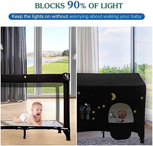 Pack N Play Blackout Cover, Hiaksedt Crib Canopy Cover for Pack and Play, Breathable Blackout Tent for Travel Crib, Portable Stretchy Netting Cover for Indoor Outdoor Travel Playard