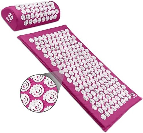 Spirol Acupressure Mat and Pillow Set for Back, Neck and Shoulder Pain Relief, with Flexible Acupressure Spikes, Includes Carry Bag (Amethyst)