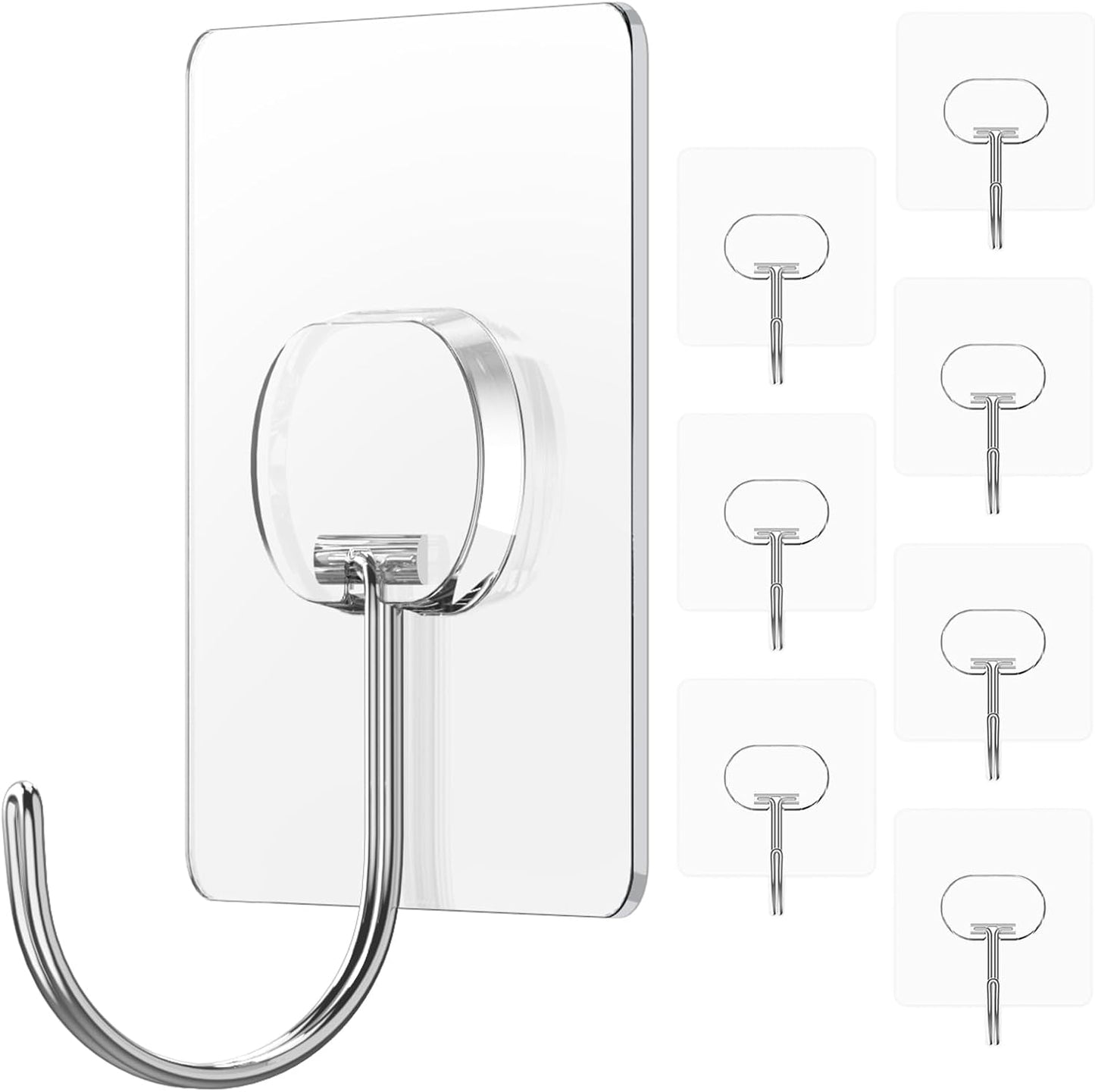 JINSHUNFA Adhesive Wall Hooks 13LB Heavy Duty No Drill Transparent Waterproof Hooks for Bathroom Kitchen Towel Coat 12 Pack