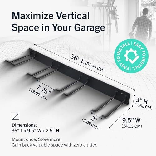 StoreYourBoard 36" Garage Tool Organizer Wall Mount | Garden Tool Organizer System | Heavy Duty Garden Tool Storage Rack for Yard Tools Rakes Shovels 250lbs Garage Organization | 4 PVC Coated Hooks