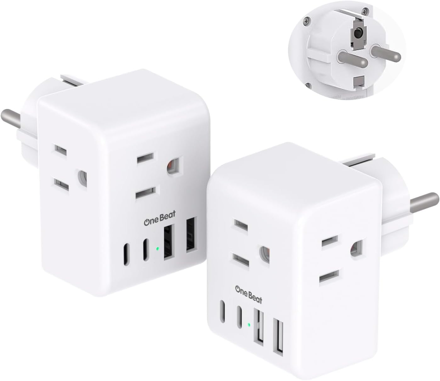 2 Pack European Travel Plug Adapter, International Power Plug Adapter with 3 Outlets 4 USB Charging Ports(2 USB C), Type C Plug Adapter Travel Essentials to Most Europe EU Spain Italy France Germany