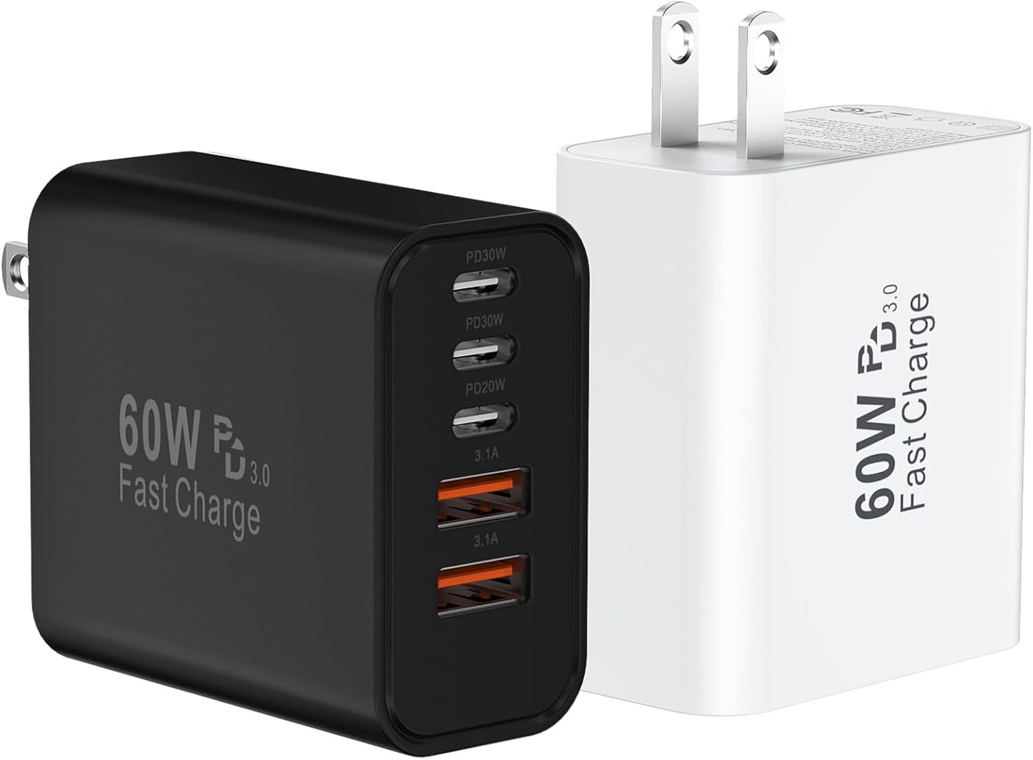 USB C Fast Charger Block, 60W USBC Wall Charger Plug, 2Pack 5-Port Type C Phone Charging Cubes Power Adapter Multiport Brick for iPhone 17/16/15/14/13/12/11/Pro Max/Plus/Air, iPad mini/Pro,Galaxy S25