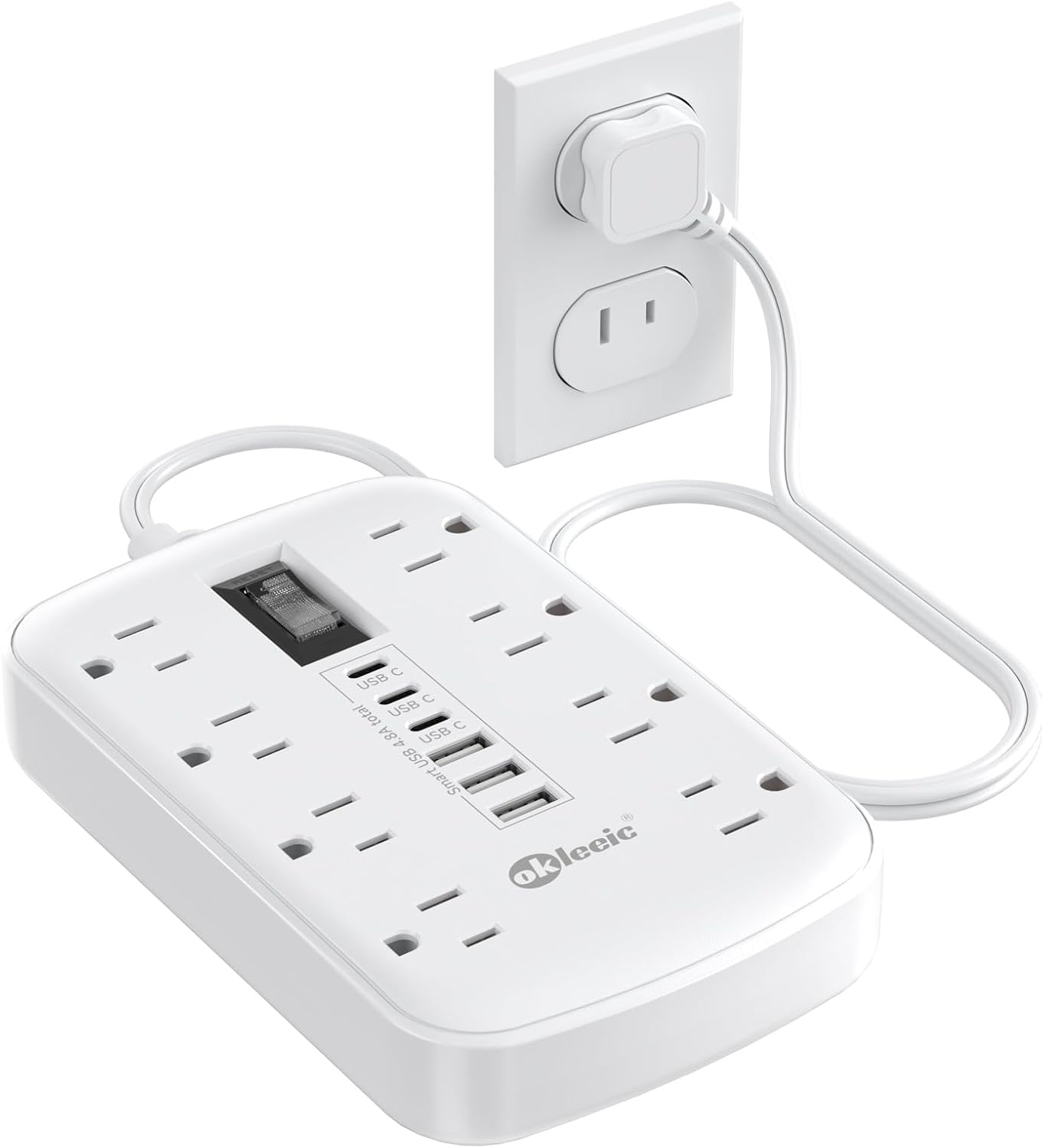 2100J Surge Protector Power Strip - 15 Ft Extension Cord with 6 USB Charging Station and 12 Outlets, Flat Plug Long Thin Extension Cord with Multiple Outlets Wall Mount for Home Office Dorm