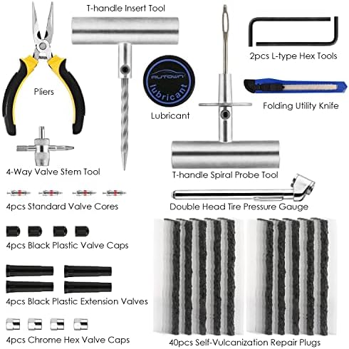 AUTOWN Tire Repair Kit - 68pcs Heavy Duty Tire Plug Kit, Universal Tire Repair Tools to Fix Punctures and Plug Flats Patch Kit for car Motorcycle, Truck, ARB,ATV, Tractor, RV, SUV, Trailer