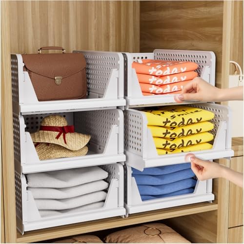 CTSNSLH 5 Pack Closet Organizers Stackable Storage Box | White Stackable Plastic Drawer Bins for Closets, Wardrobes, Kitchens, Bathrooms, Offices