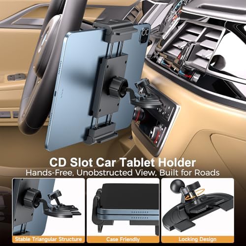 PLDHPRO iPad Holder for Car CD Slot, Adjustable Tablet Mount Air Vent Stand Compatible with 5.5'' -14.6'' Phone, iPad mini/Air/Pro, Galaxy Tab, Z Fold, Vehicle GPS Navigation Accessories