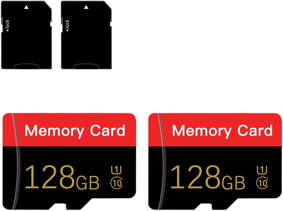 2 Pack Micro Memory Card 128 GB with Adapter, C10/U1/UHS-I/A1 TransFlash Card, TF Card for Smartphone, Tablet, Camera, Drone, Personal Computer (Red 128GB*2-U1)