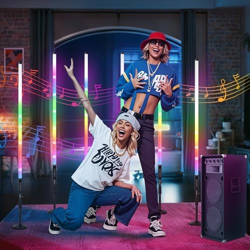 DJ Tube Lights with Stand 4ft 5000mah Rechargeable RGB Light Bar Synchronous Working LED Video Light Stick Photo Booth Disco Stage Wedding Event Decorative Lighting 4 Pack