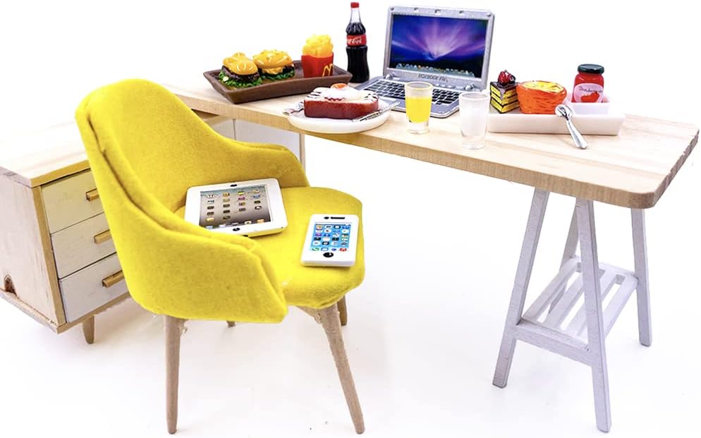 20Pcs Miniature Laptop Computer Tablet Toy Phone Pad and Hamburger Fries Cola Fast Food Cake Coffee Juice Fits Barbie Doll Accessories Scale Dollhouse Playsets Girl Mini Drink Food Party