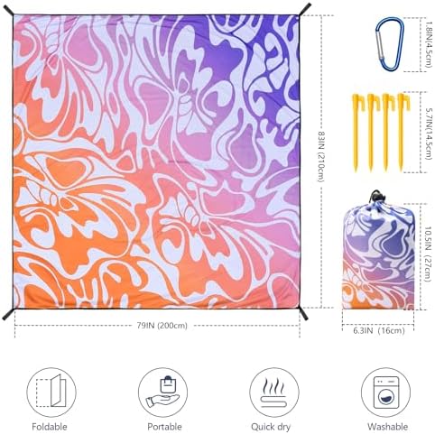 WIWIGO Beach Blanket Waterproof Sandproof Beach Mat 79" X 83"/10'x9'for 2-8 Adults Quick Drying Outdoor Picnic Mat Beach Accessories for Travel, Camping, Hiking