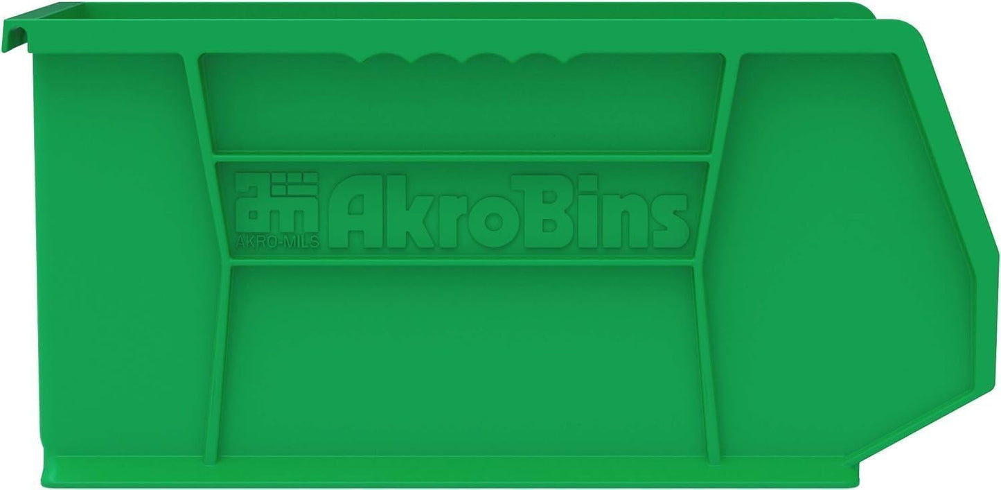 Akro-Mils 30240 AkroBins Plastic Storage Bins, 15"x8"x7", Green, 12-Pack | Space-Saving Stackable Bins for Garage, Pantry, Craft Organization