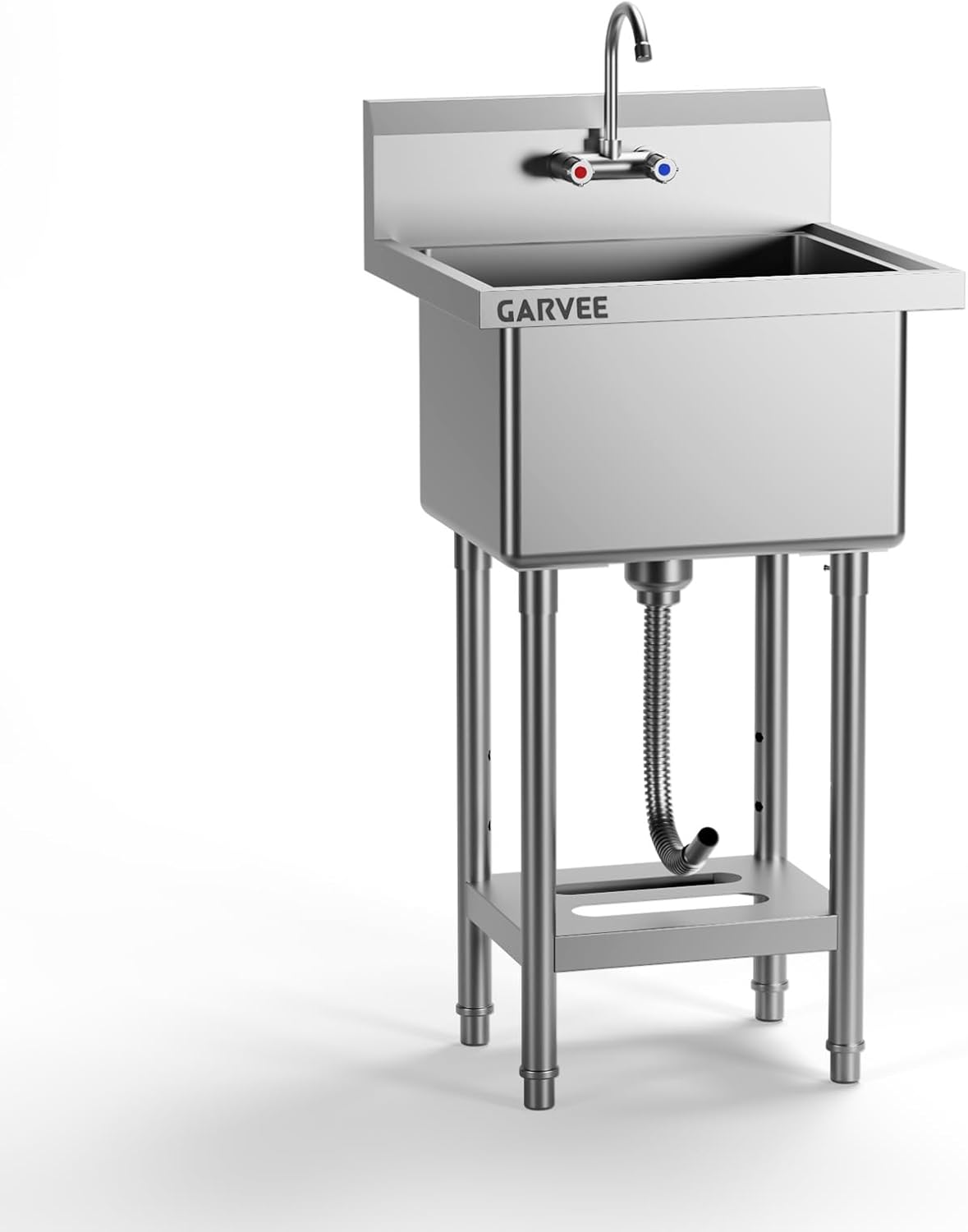 Utility Sink, Freestanding 3 Compartment Sink(18" x 10" x 8"), Stainless Steel Commercial Restaurant Sinks, Laundry Tub with 2 Pre-Drilled Faucet Holes(39" x 13" x 33")