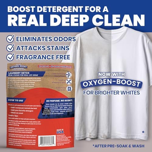 Uncle Todd’s Bio Enzyme Laundry Booster - 2 lb (64 Loads) Odor Stomp Laundry Sanitizer Additive - Clothes Stain Remover - Removes Sweat, Body Odor & Tough Stains - Fragrance Free, Works in Cold Water